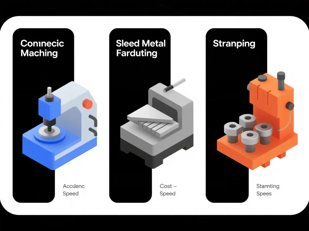 Comparison chart of CNC machining, sheet metal, and stamping