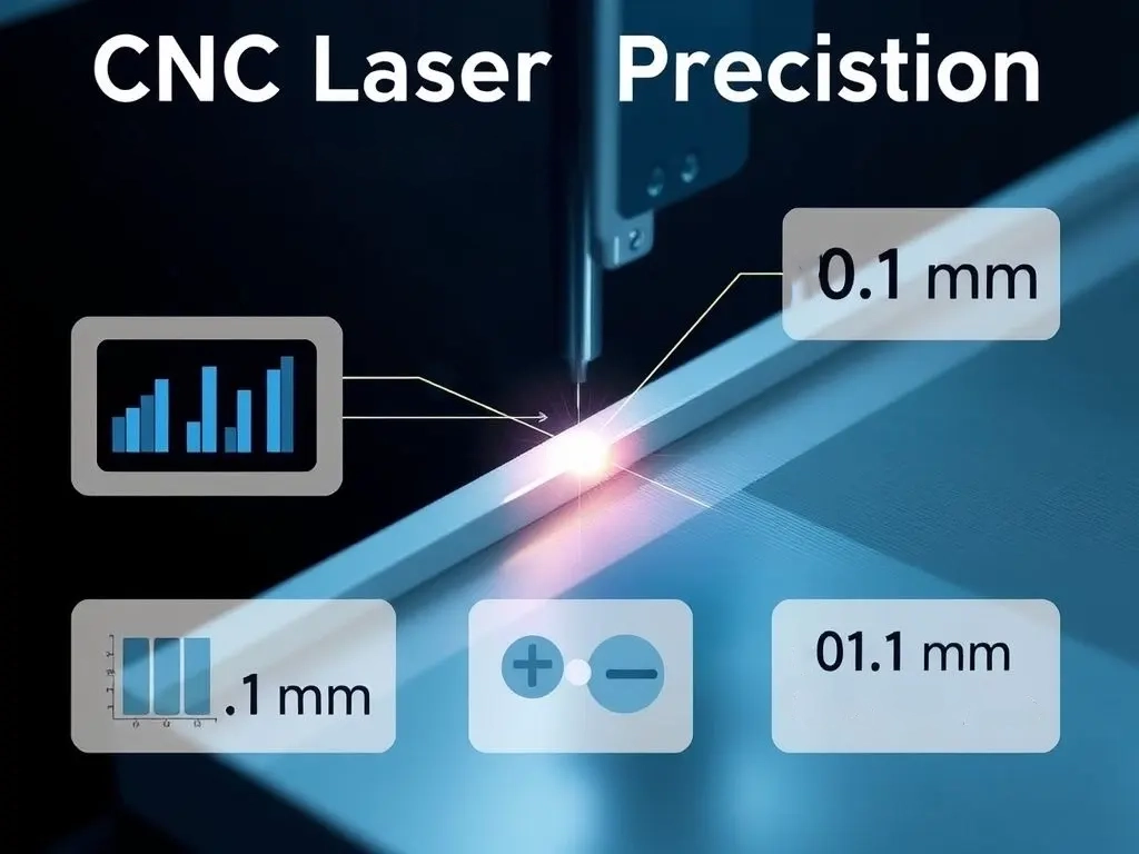 Infographic of CNC laser cutting showing precision edges and high tolerance in transportation sheet metal fabrication.