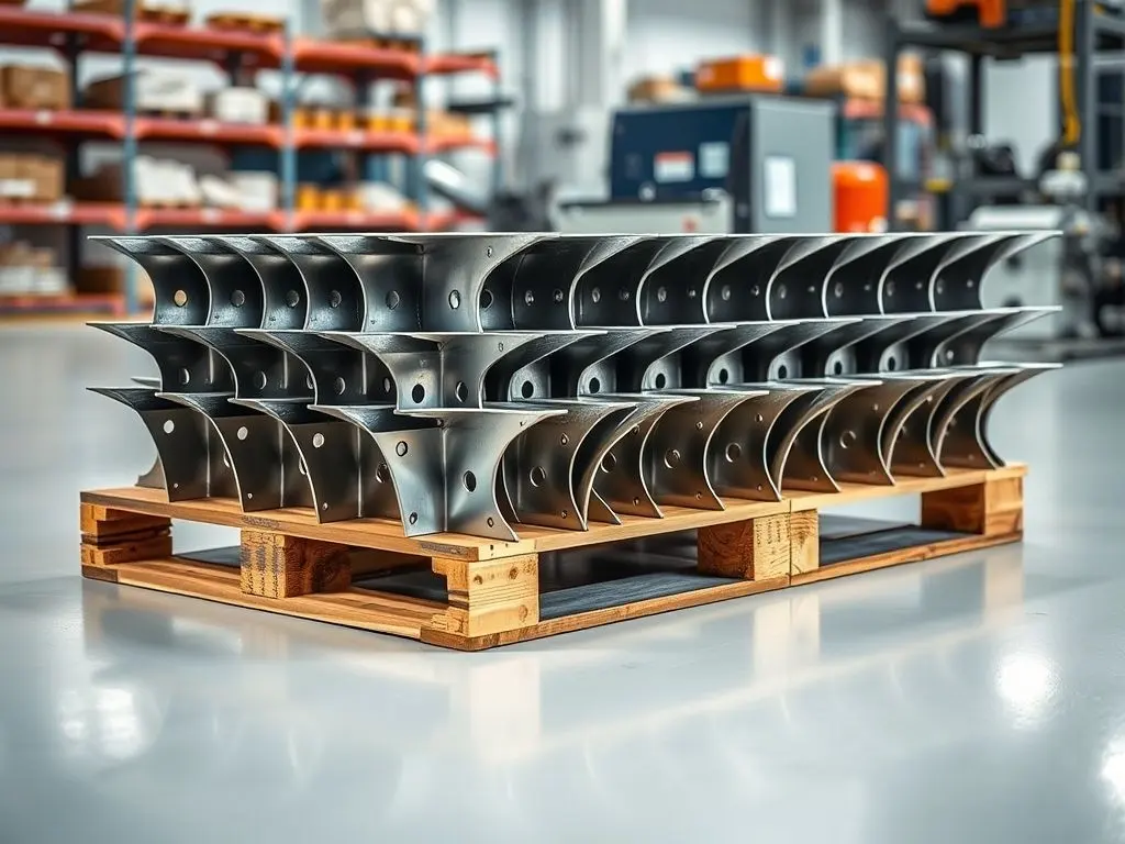 Finished stainless steel brackets stacked for delivery after precision sheet metal processing.