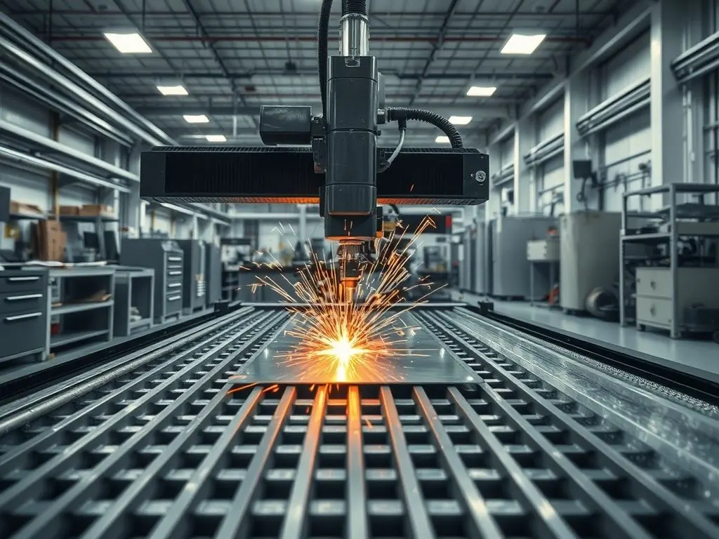 Stainless steel sheet being laser cut with CNC laser cutting machine in factory.Stainless steel sheet being laser cut with CNC laser cutting machine in factory.