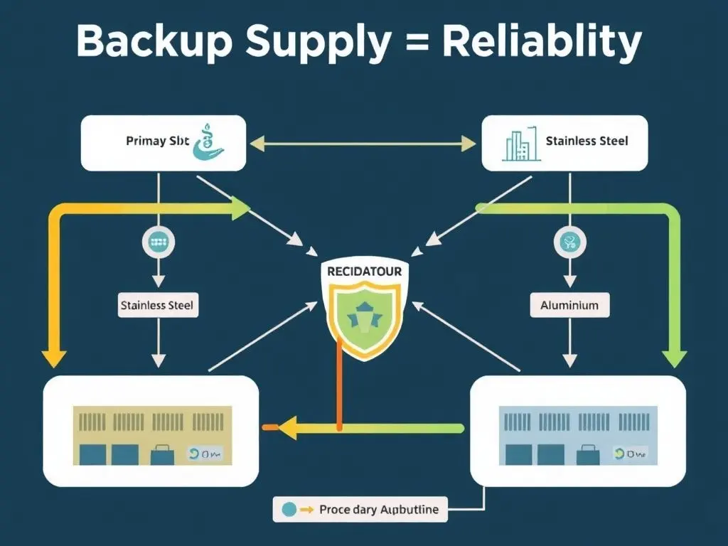 Supply chain diagram showing dual suppliers for reliable transportation sheet metal fabrication.