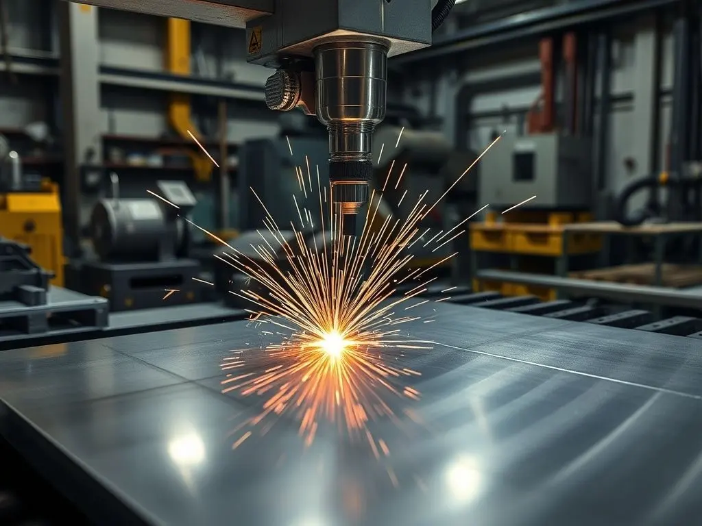 CNC laser cutting titanium sheet with high precision for aerospace brackets.