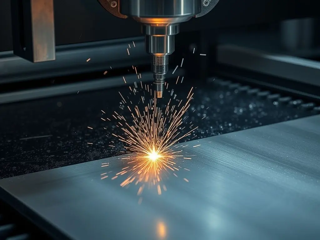 Waterjet cutting titanium sheet for aerospace-grade precision fabrication.