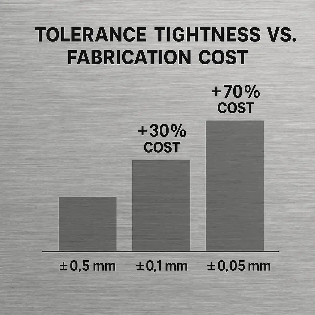 Bar chart showing how tighter tolerances in stainless steel fabrication increase cost.