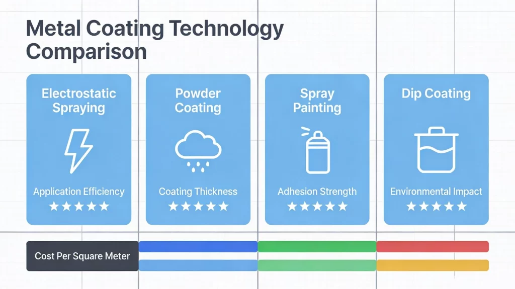 Compares various parameters of mainstream coating technologies in a graphic form, intuitive and clear