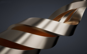 Realistic photo of a finished curved metal part with a modern, high-tech aesthetic, showcasing the precision of curved-surface metal fabrication processes.