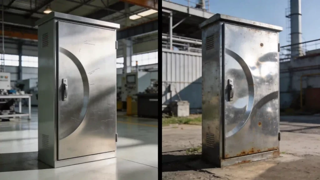 Bent metal cabinet doors for indoor control cabinets and outdoor enclosures