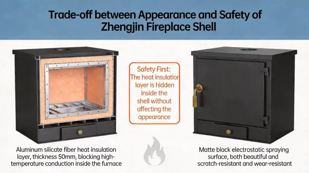 Comparison illustration showing how hidden insulation layers and optimized vent placement maintain clean visual appearance while ensuring thermal safety compliance