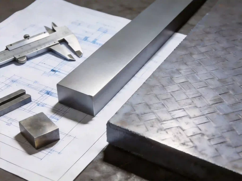 Close-up of manganese steel plate surface and cut edge details