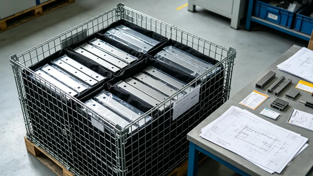 Packaged anodized aluminum parts ready for OEM production delivery