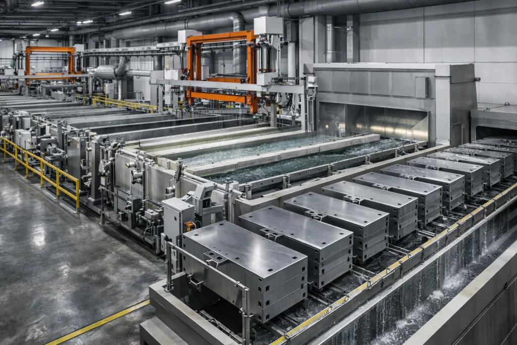 Sheet metal phosphating process flow including degreasing, rinsing, conditioning, phosphating, and drying