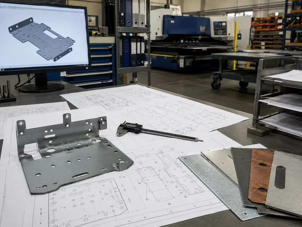 Scenario of sheet metal processing based on provided drawings review of drawings and confirmation of hole position accuracy