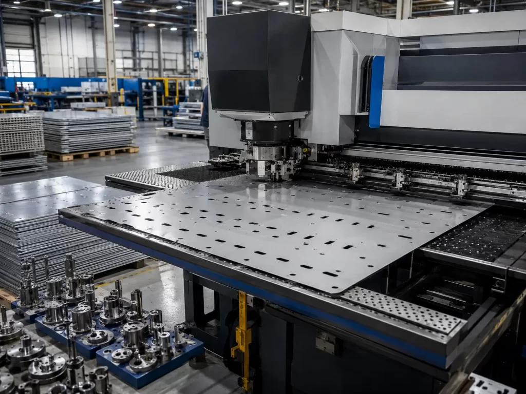 Sheet metal CNC punching workshop showcases the process of metal sheet hole machining