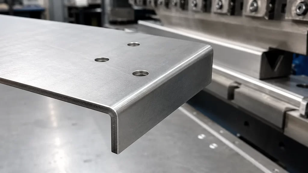 Close-up of sheet metal bending radius and flanging details