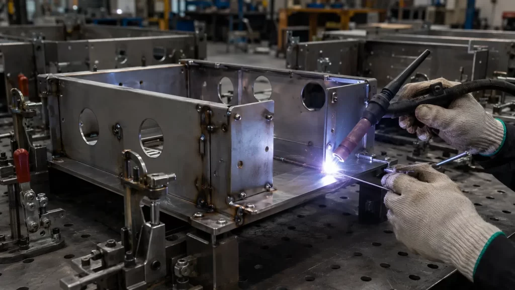 Welding process and fixture positioning for sheet metal structural parts