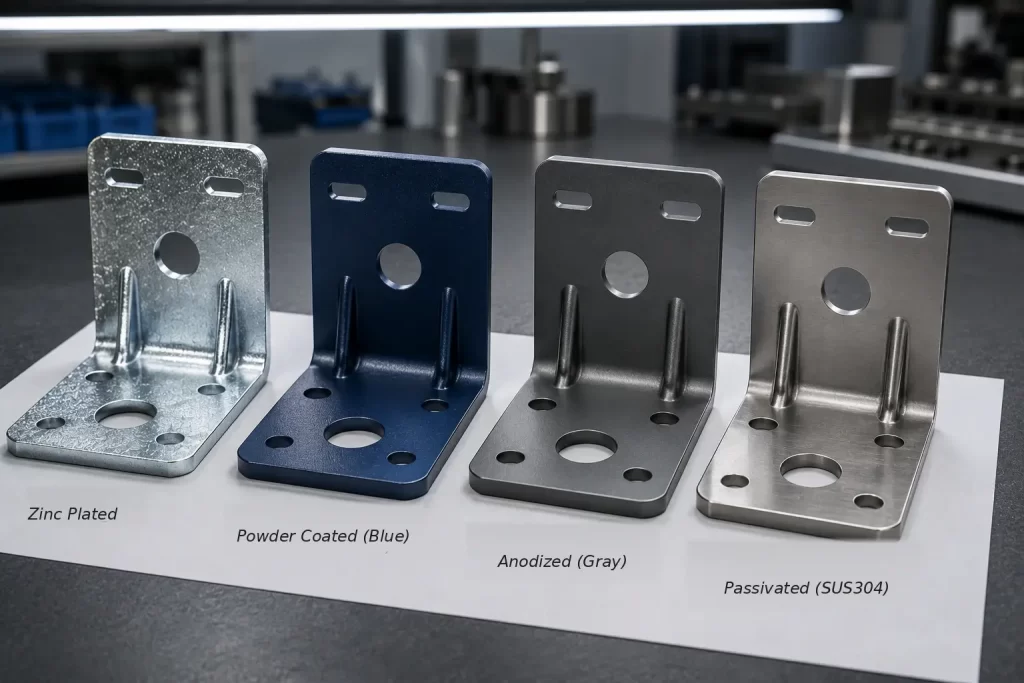 Comparison of four different surface treatments on identical stamped brackets